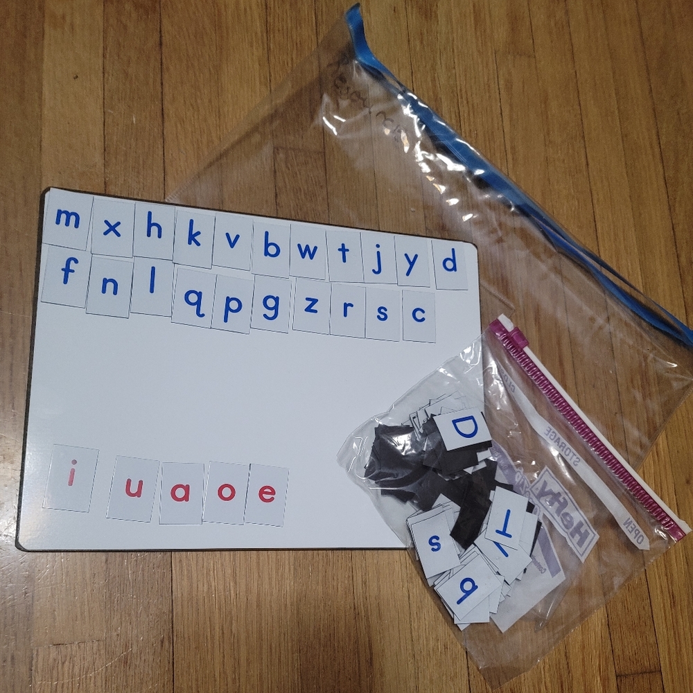 MAGNETIC DRY ERASE BOARD W/ VARIETY OF COLOR CODED LETTERS- HOMESCHOOLING